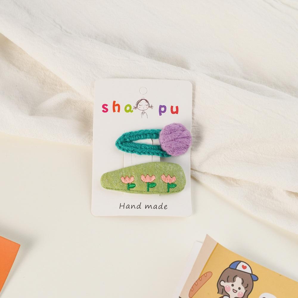 Children's Embroidered Flower Hairpin Set