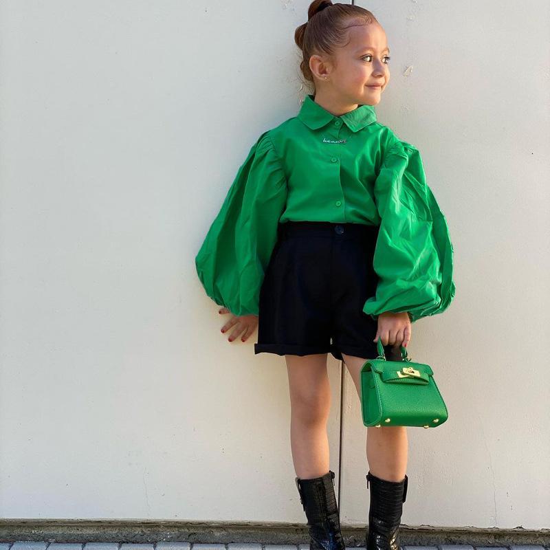 Girls Shirt Long Sleeve Lantern Sleeve Shorts Set
