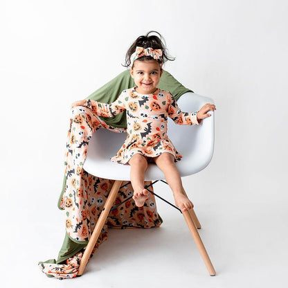 Children's Wear Long Sleeve Bat Pumpkin Halloween Dress