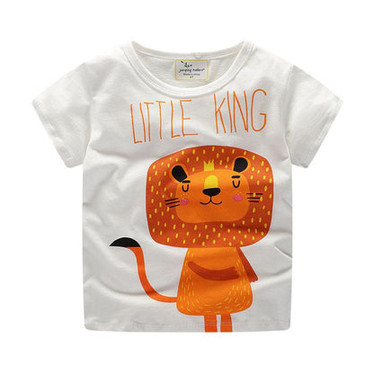 Little lion print round neck cartoon short sleeve T-shirt