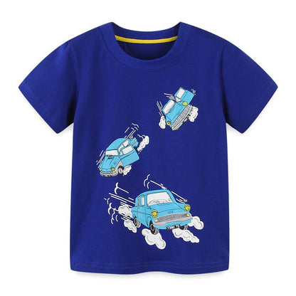 Cartoon round neck knitted cotton children's short sleeved T-shirt