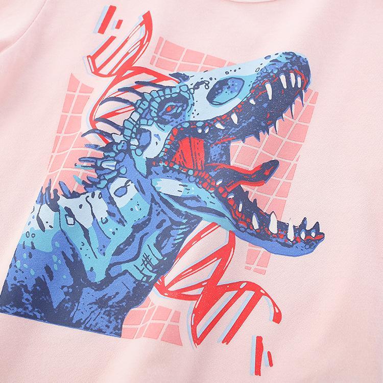 Little girl's round neck pink print top children's wear