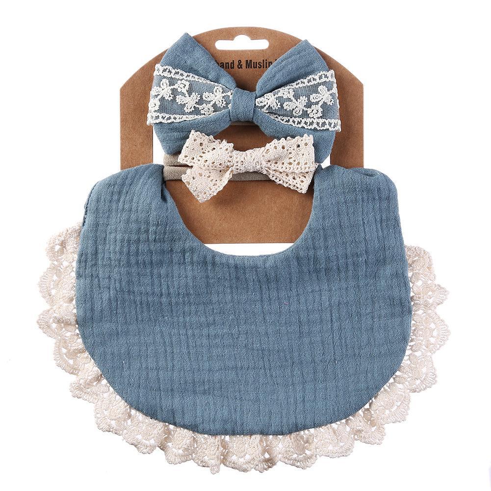 Baby Lace Saliva Towel Headband Set Waterproof Bib