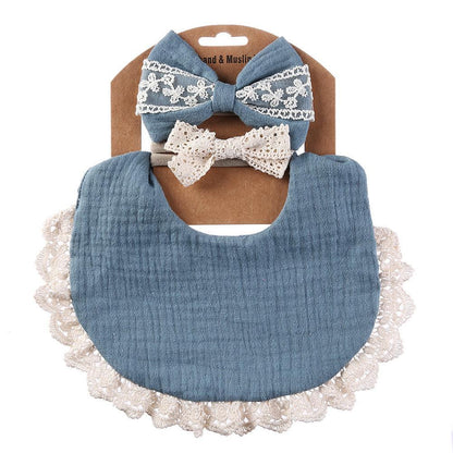 Baby Lace Saliva Towel Headband Set Waterproof Bib