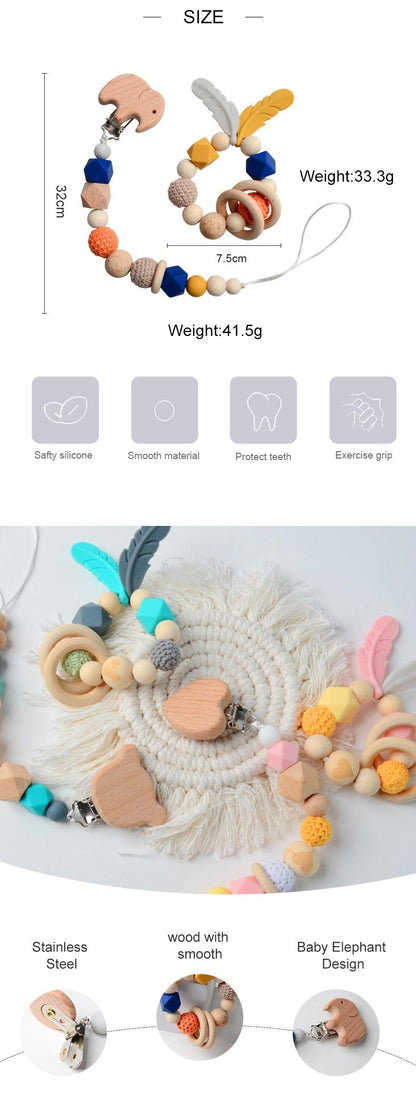Baby Toys Set | Beech Pacifier Clip and Bracelet