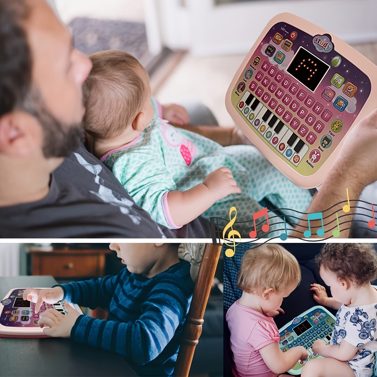 Tablet Toddler Learning Pad With LED Screen, Teaching Alphabet Numbers Word Music Math Early Development Interactive Electronic Toy For Boys & Girls