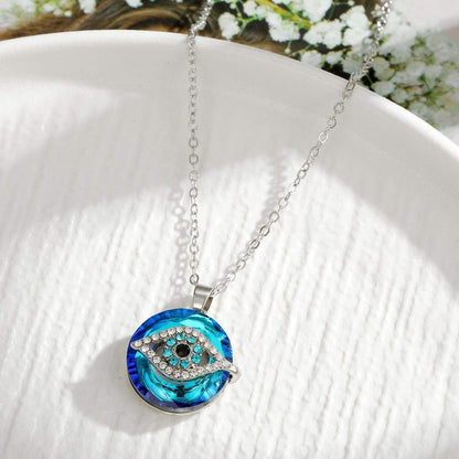 Fashion Round Crystal Blue Evil Eye Necklace