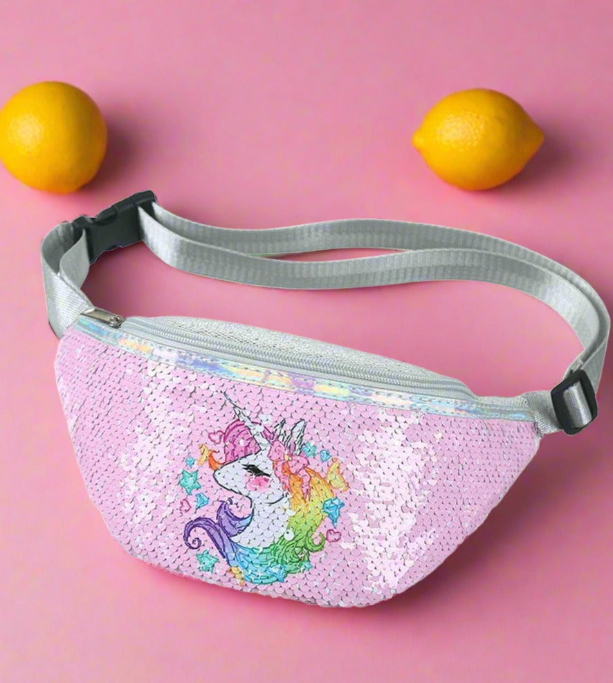 Kids Shoulder Bag Unicorn Printed Sequined Waist Bag