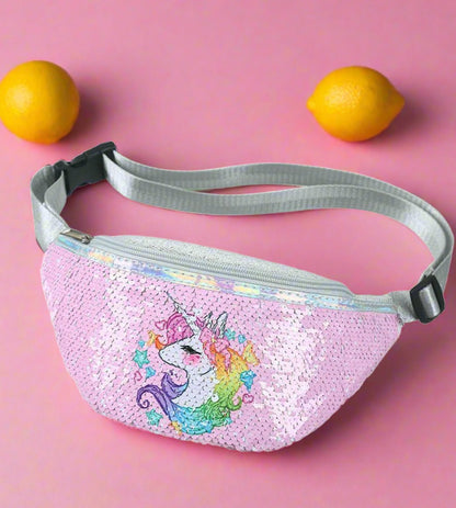 Kids Shoulder Bag Unicorn Printed Sequined Waist Bag