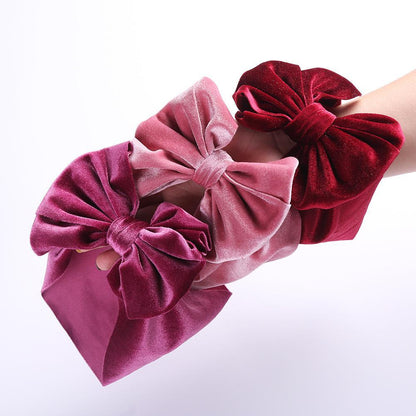 Simple Solid Color Bow Headband Baby Velvet Hair Band