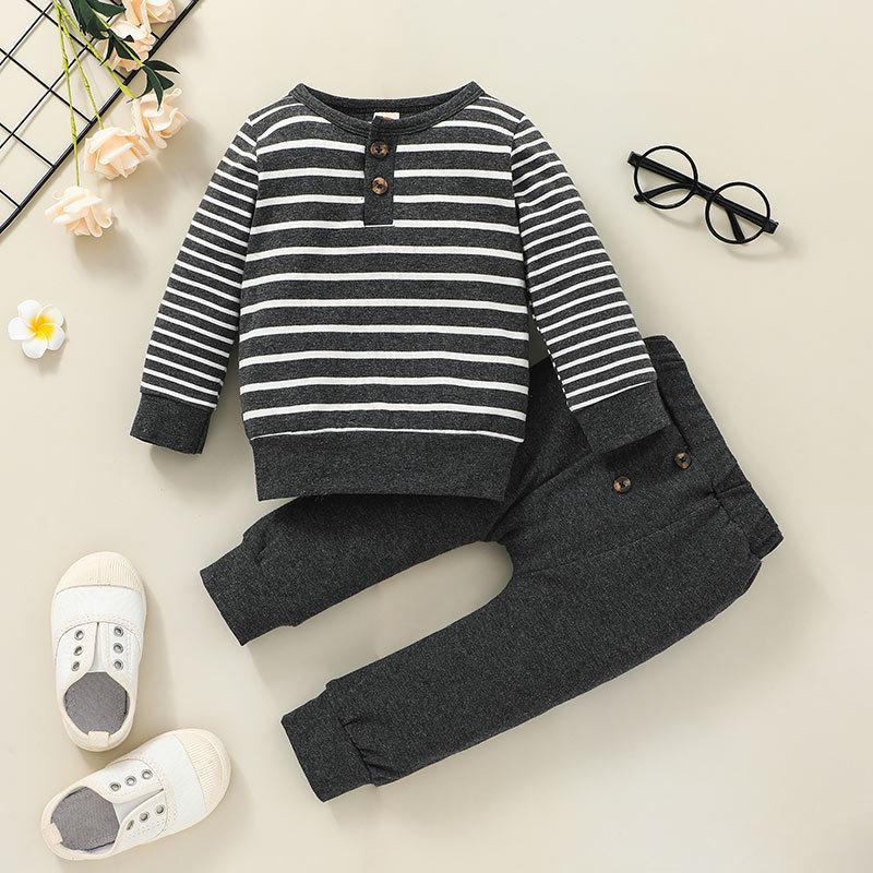 Children's Long Sleeve Open Neck Striped Pullover