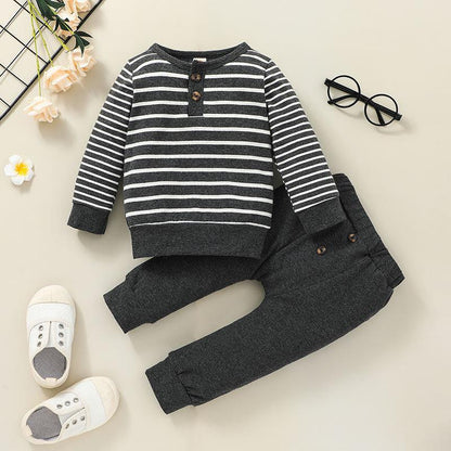 Children's Long Sleeve Open Neck Striped Pullover