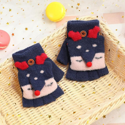 Children's gloves Half Finger Flip Plush Warm Gloves
