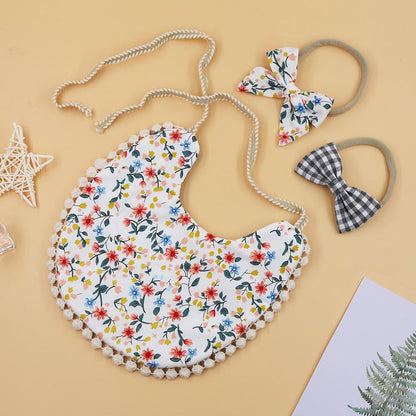 Plaid Printed Baby Triangle Towel Bib Headband Set