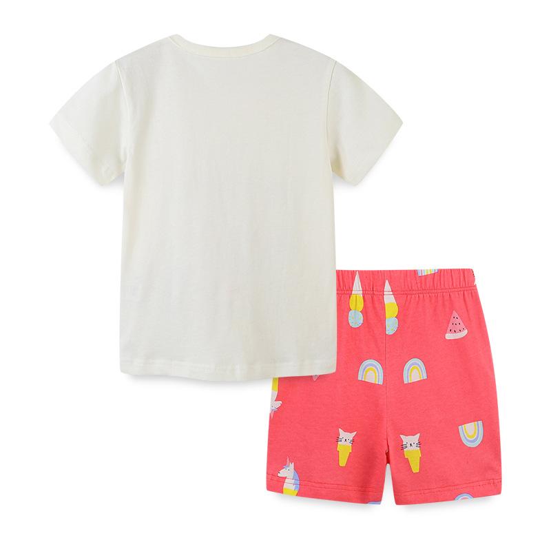 Children's knitted cotton girls' short sleeved T-shirt set