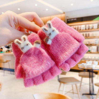 Children's Thickened Warm Half Flip Gloves