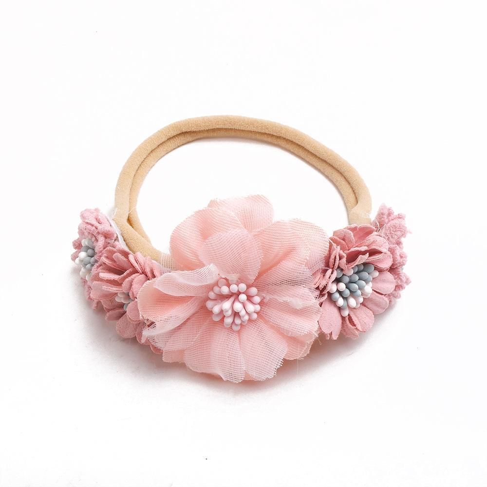 Baby Beige Pearl Rhinestone Nylon Headband