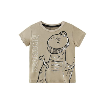 Boys' cartoon animal cotton short sleeve round neck T-shirt