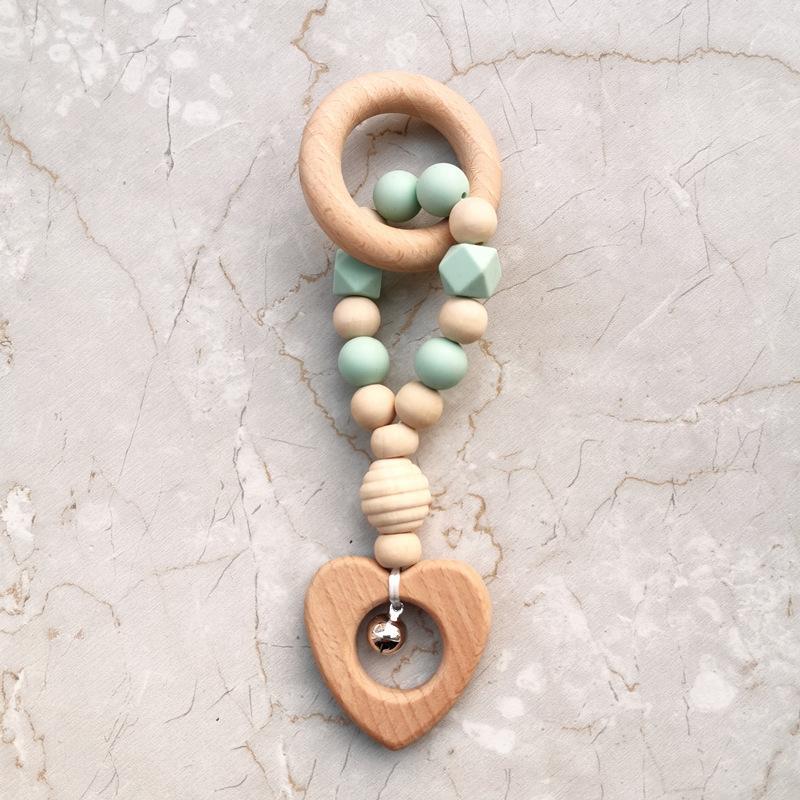 Hand-made Silicone Beech Wood Baby Teether Toy with Bell