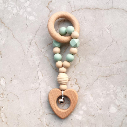 Hand-made Silicone Beech Wood Baby Teether Toy with Bell