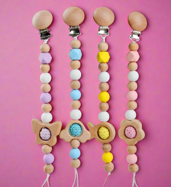 Pacifier Clip Anti-drop Chain Handmade of Beech and Silicone