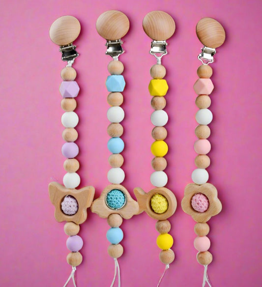 Pacifier Clip Anti-drop Chain Handmade of Beech and Silicone