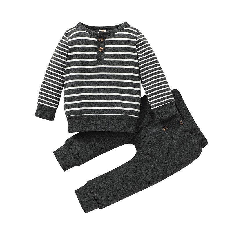 Children's Long Sleeve Open Neck Striped Pullover