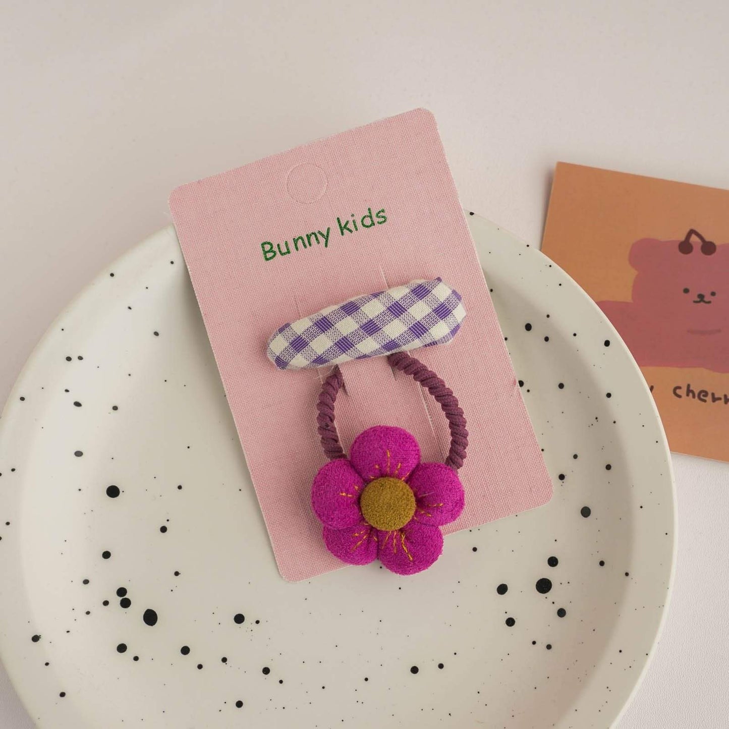 Children's Plaid Hairpin Fabric Hair Ring Set