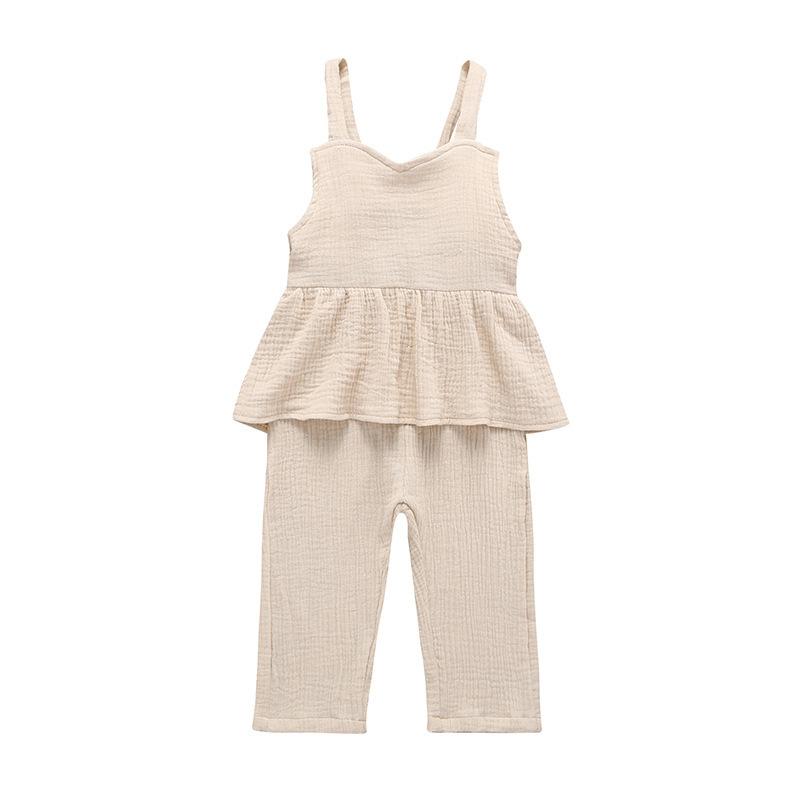 Suspender top one-piece trousers linen casual wear