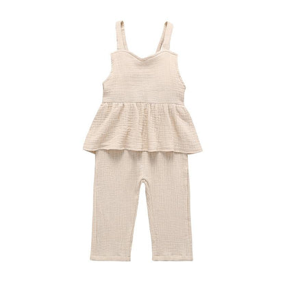 Suspender top one-piece trousers linen casual wear