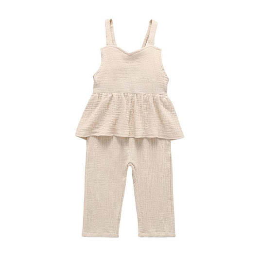 Suspender top one-piece trousers linen casual wear
