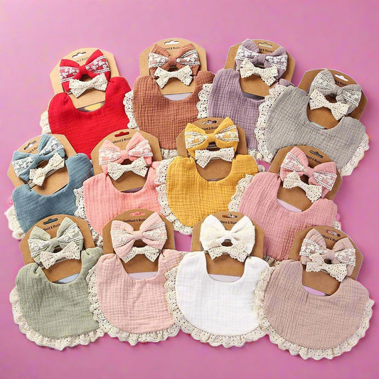 Baby Lace Saliva Towel Headband Set Waterproof Bib