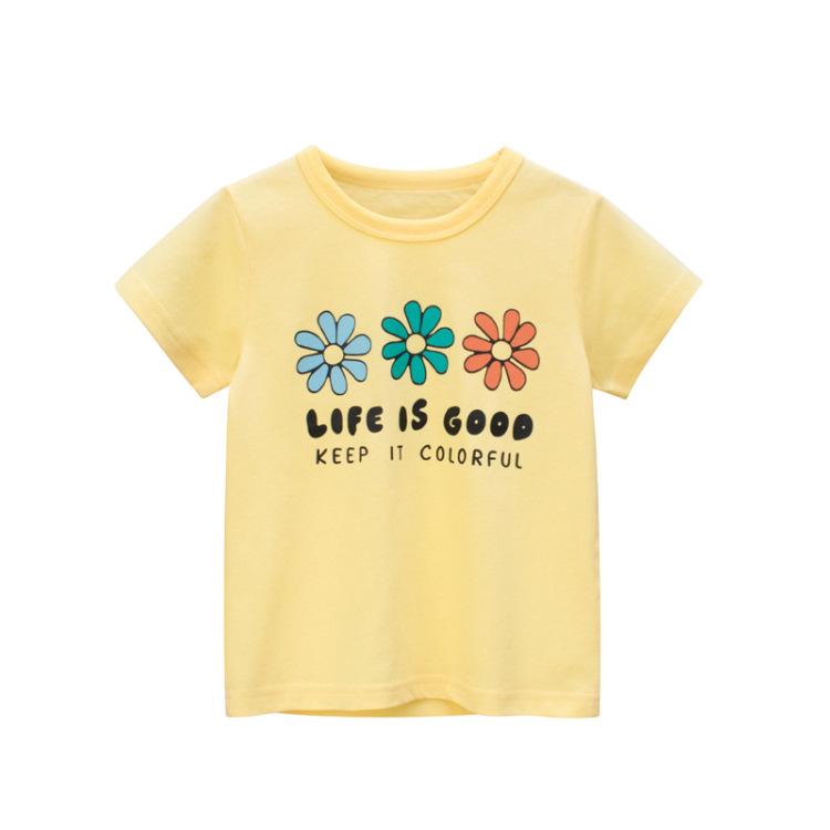 Children's short sleeved T-shirt girls' printed bottom shirt