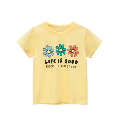 Children's short sleeved T-shirt girls' printed bottom shirt