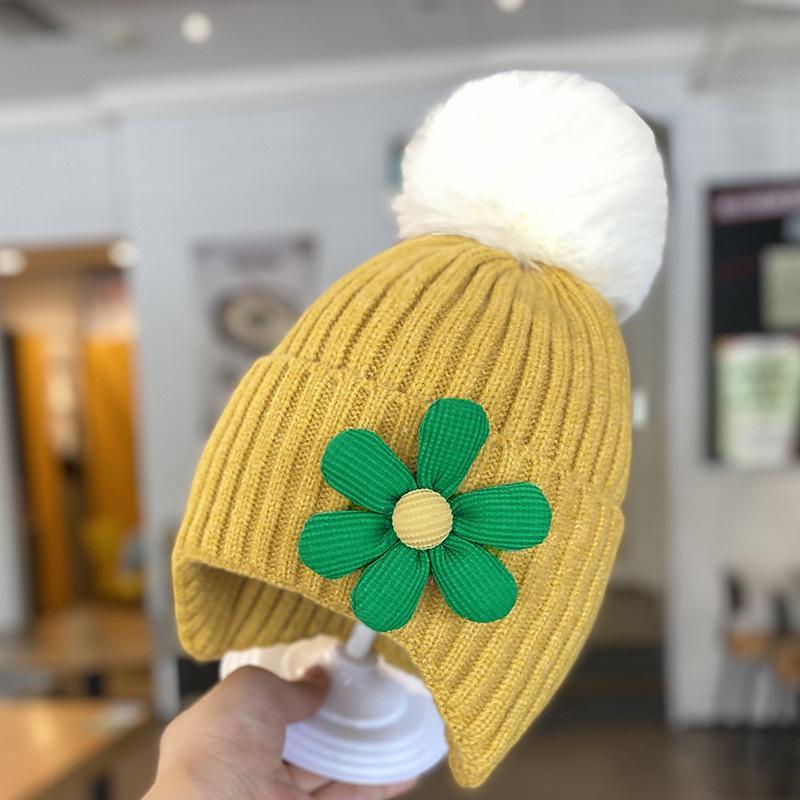 Children's Warm Thickened Knitted Flower Hat Scarf Suit