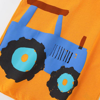Middle and small children's yellow handsome round neck T-shirt