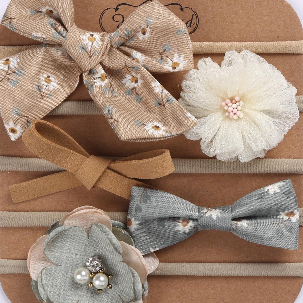 Handmade Bow Hair Band 5pcs/set Stretch Baby Headdress