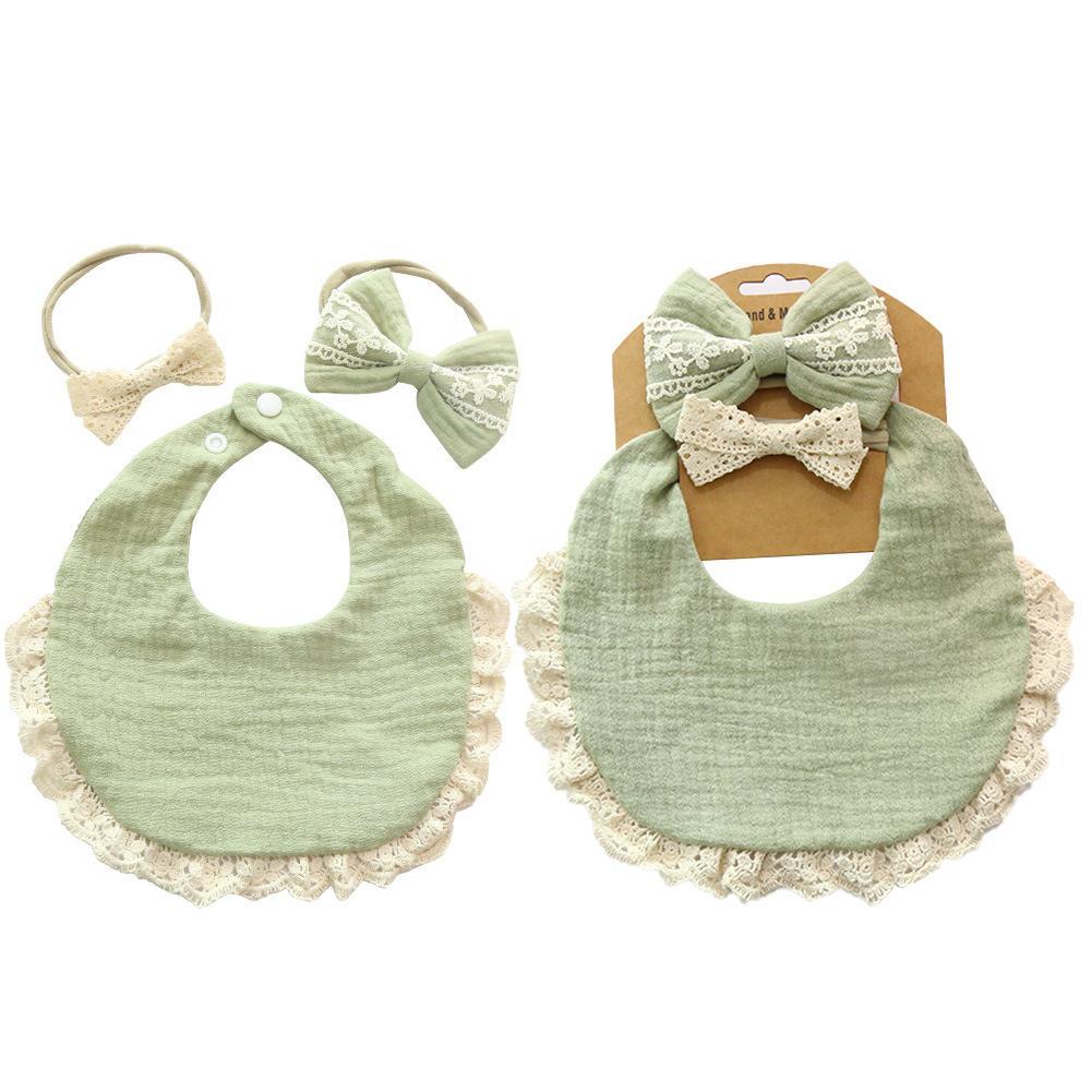 Baby Lace Saliva Towel Headband Set Waterproof Bib