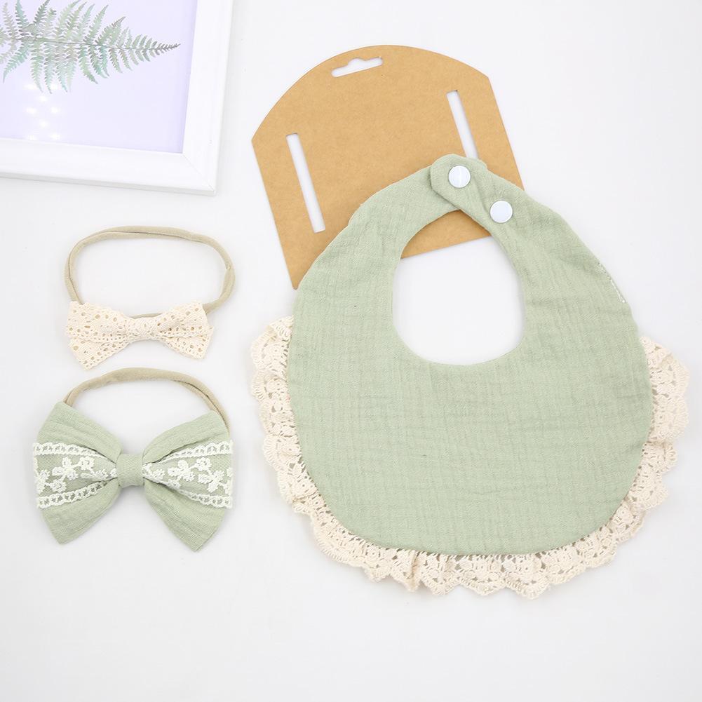 Baby Lace Saliva Towel Headband Set Waterproof Bib