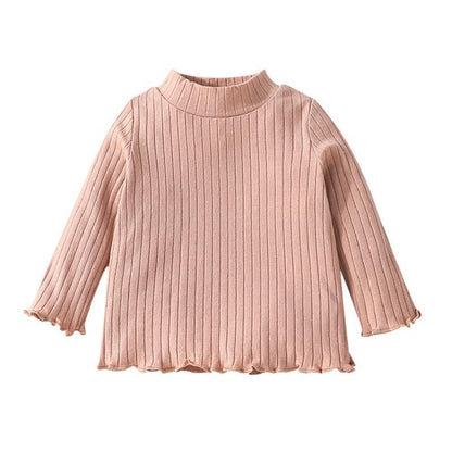 Children's Long Sleeve Knit Top with Half High Neck
