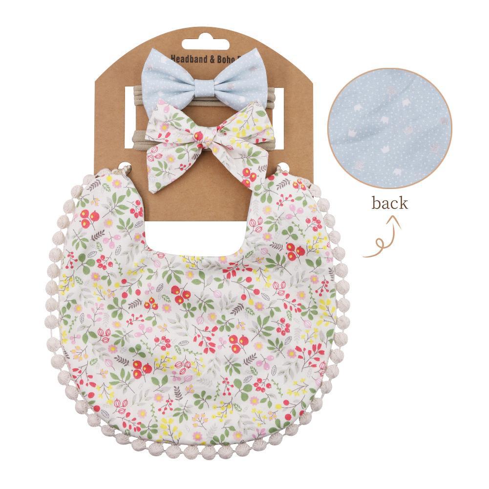 Plaid Printed Baby Triangle Towel Bib Headband Set