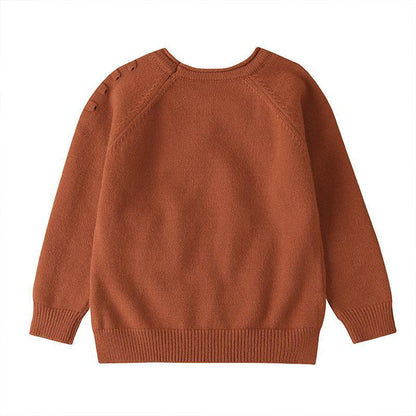 Children's Wear Solid Color Knit Pocket Sweater