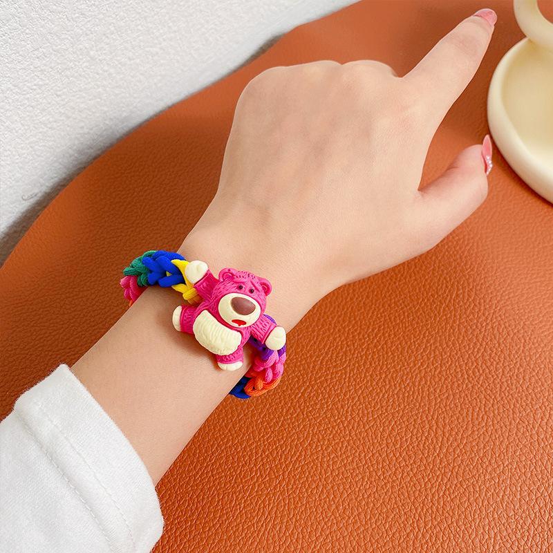 Strawberry Bear Woven Rubber Band Colorful Elastic Hair Tie