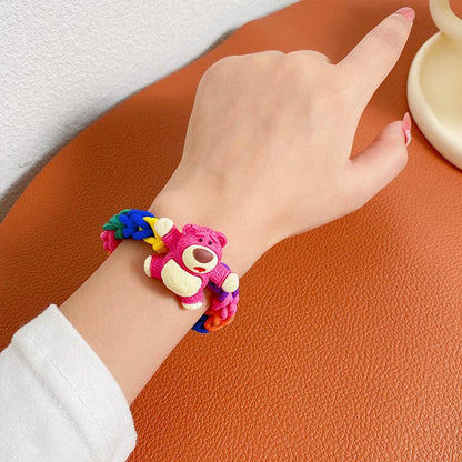 Strawberry Bear Woven Rubber Band Colorful Elastic Hair Tie