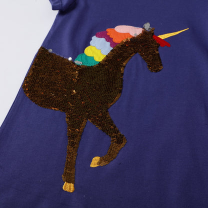 Thermochromic Sequin one horned horse short sleeved girls dress