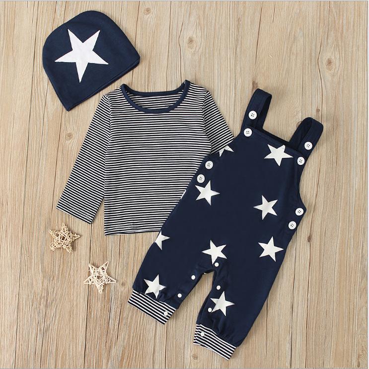 Top Striped Tee Strap Pants Children's Suit