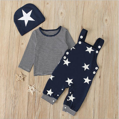 Top Striped Tee Strap Pants Children's Suit
