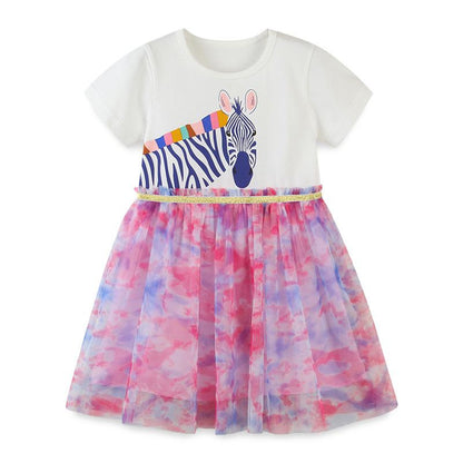 Short sleeve girl's dress mesh princess dress