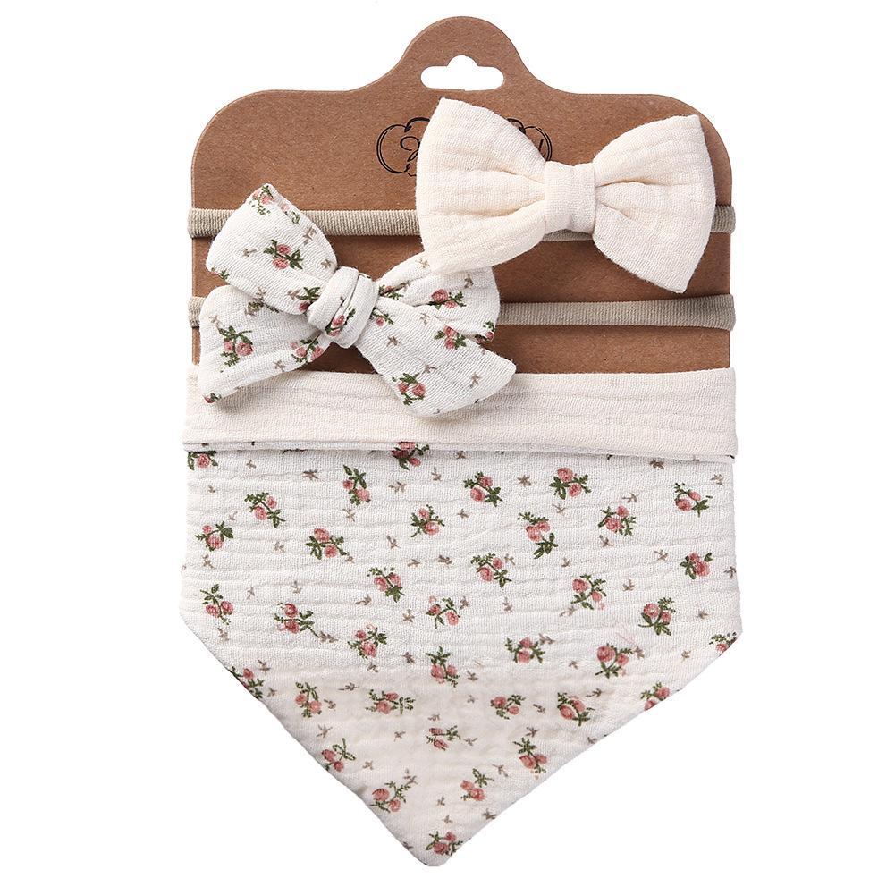 Baby's Triangle Towel Waterproof Bib Bow Headband Set