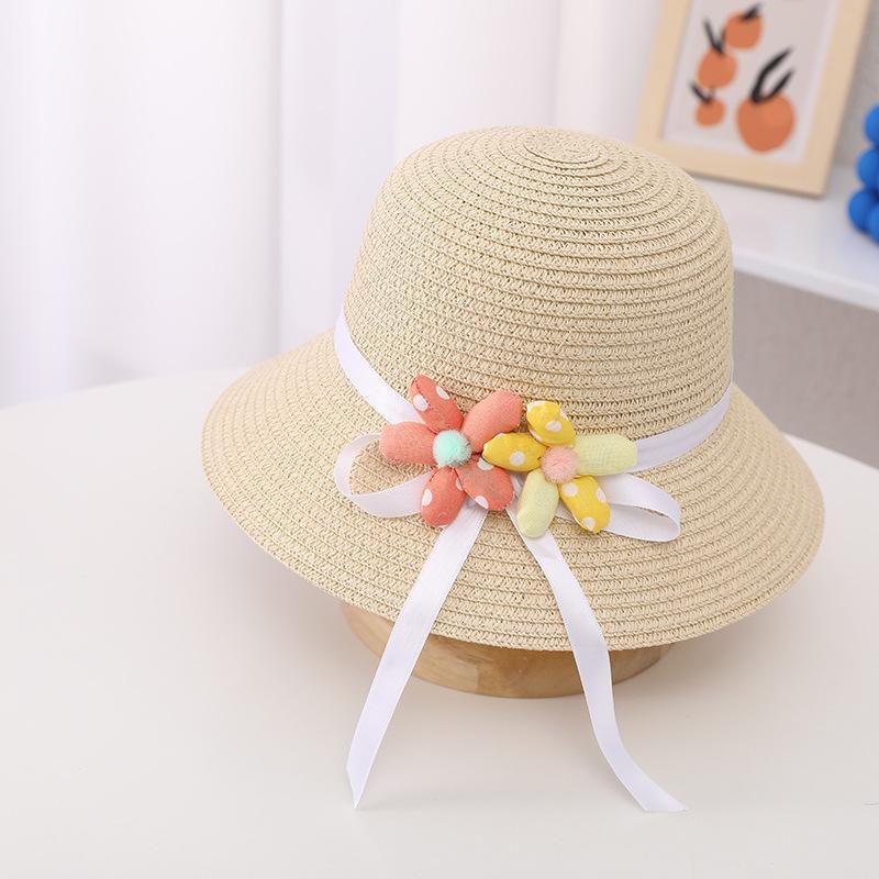 Trendy Flower Streamer Children's Straw Hat Bag Set